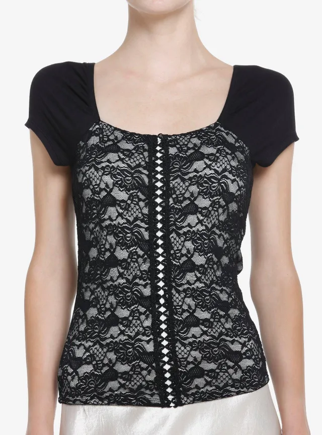 Hot Topic Cosmic Aura Black Lace Girls Top