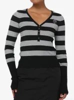 Social Collision Black & Grey Stripe Rhinestone Skull Girls Long-Sleeve Top