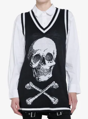 Social Collision Skull & Crossbones Girls Oversized Sweater Vest