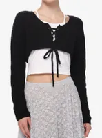 Cosmic Aura Black Knit Lace-Up Front Girls Shrug