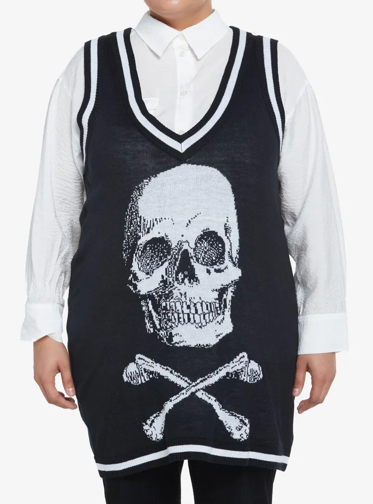 Social Collision Skull & Crossbones Girls Oversized Sweater Vest Plus