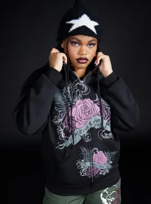 Social Collision Winged Rose Girls Oversized Hoodie