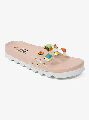 Lucite Multi Color Stone Slide Sandal