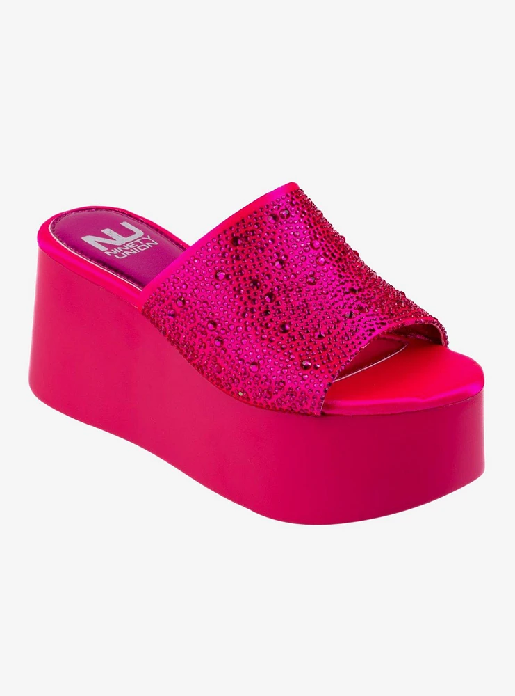 Rhinestone Hot Fuchsia Platform Wedge Sandal