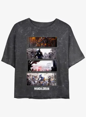 Star Wars The Mandalorian Battle Sequence Mineral Wash Womens Crop T-Shirt