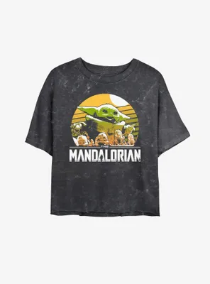 Star Wars The Mandalorian Grogu Playing With Stone Crabs Mineral Wash Womens Crop T-Shirt