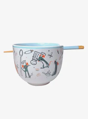 Disney Pixar Ratatouille Remy Sketch Ramen Bowl with Chopsticks