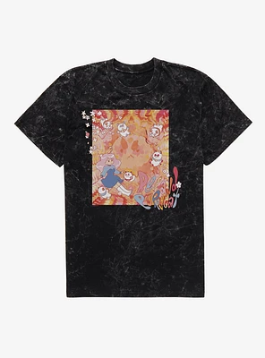 Bee And Puppycat Watercolor Art Flowers Mineral Wash T-Shirt