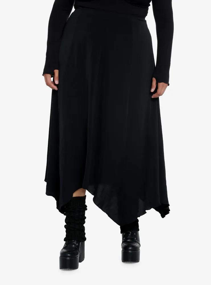 Cosmic Aura Black Hanky Hem Maxi Skirt Plus