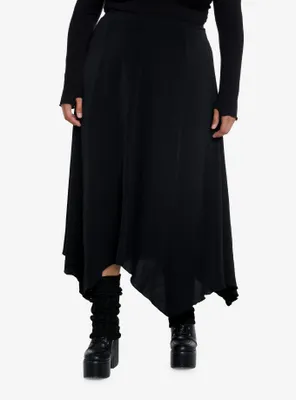 Cosmic Aura Black Hanky Hem Maxi Skirt Plus