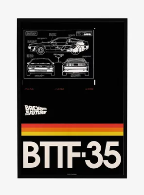 Back To The Future Delorean Blueprint Framed Poster