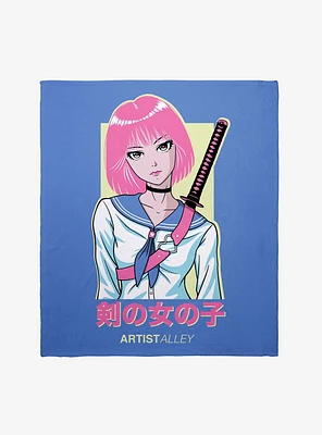 Anime Sword Girl Throw Blanket