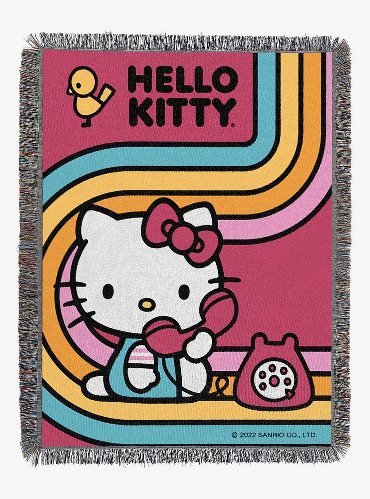 Hello Kitty Let's Chat Woven Tapestry Throw Blanket