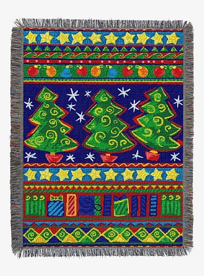 Tree Festivity Holiday Woven Tapestry Throw Blanket