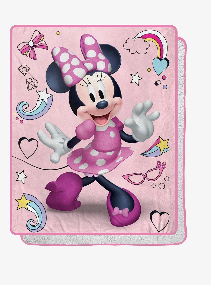 Disney Minnie Mouse Shooting Stars Silk Touch Sherpa Throw Blanket