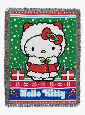 Hello Kitty Snowy Kitty Woven Tapestry Throw Blanket