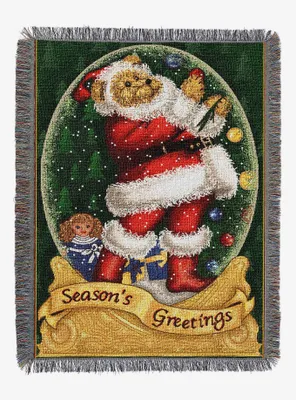 Snow Globe Teddy Holiday Woven Tapestry Throw Blanket