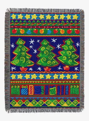Tree Festivity Holiday Woven Tapestry Throw Blanket