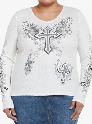 Social Collision Angel Wings Cross Girls Long-Sleeve T-Shirt Plus