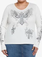 Social Collision Angel Wings Cross Girls Long-Sleeve T-Shirt Plus