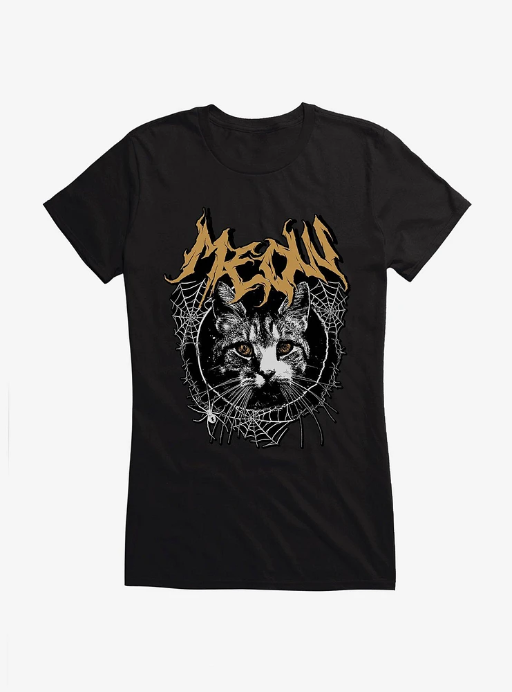 Cat Meow Spiderweb Metal Girls T-Shirt