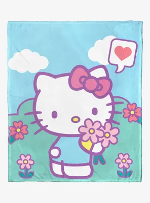 Sanrio Hello Kitty Picking Flowers Throw Blanket