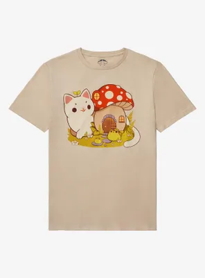 Cat Mushroom House T-Shirt By Rihnlin