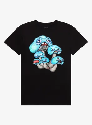 Blue Mushroom Faces T-Shirt By Lyndsey Paynter Art