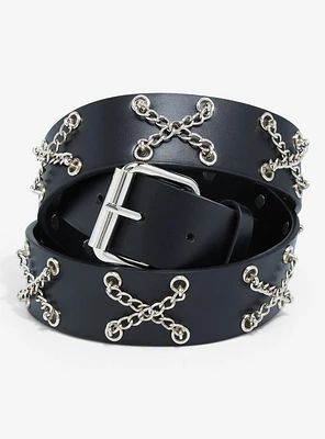 Black & Silver Crisscross Chain Belt