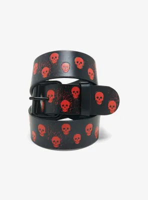 Black & Red Skulls Embossed Belt