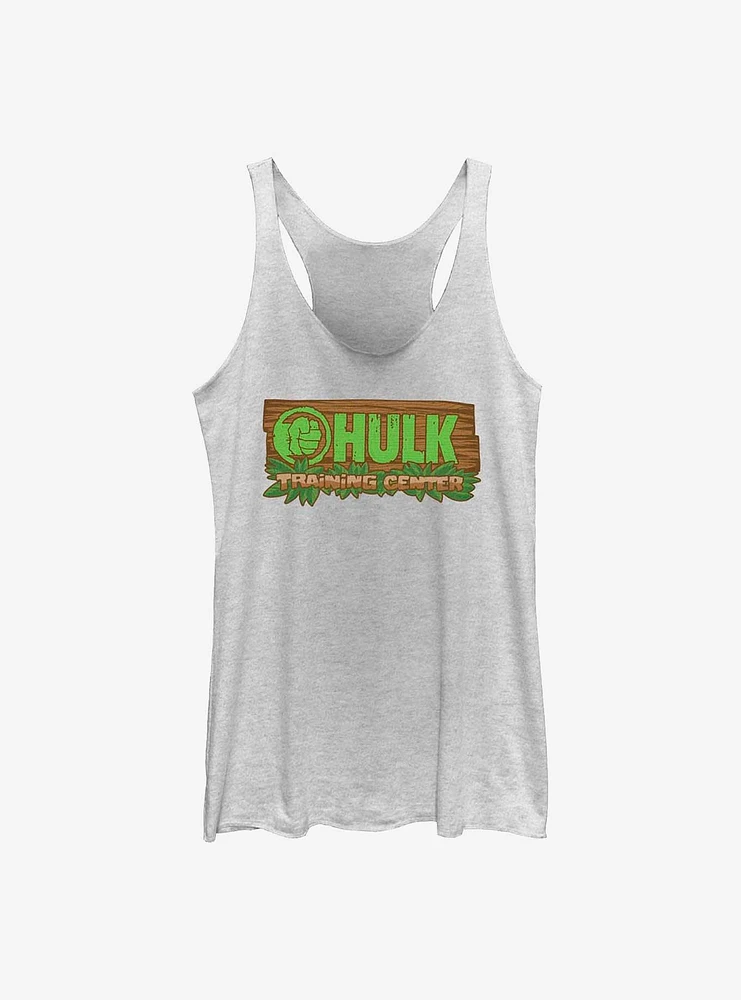 Marvel She-Hulk Leafy Hulk Traning Center Logo Badge Girls Raw Edge Tank