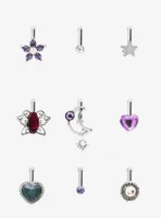 Steel Purple Heart Butterfly Moon Nose Stud 9 Pack