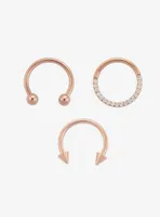 16G Steel Rose Gold Gem Circular Barbell & Hinged Clicker 3 Pack