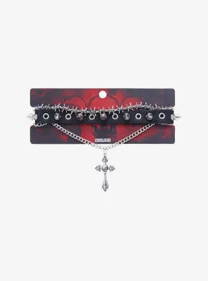Skull Cross Barbed Wire Choker Necklace Set