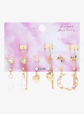 Sweet Society Crystal Moon Sakura Cuff Earring Set