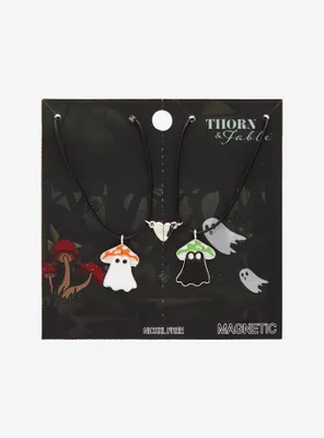 Mushroom Ghost Magnetic Heart Best Friend Cord Necklace Set