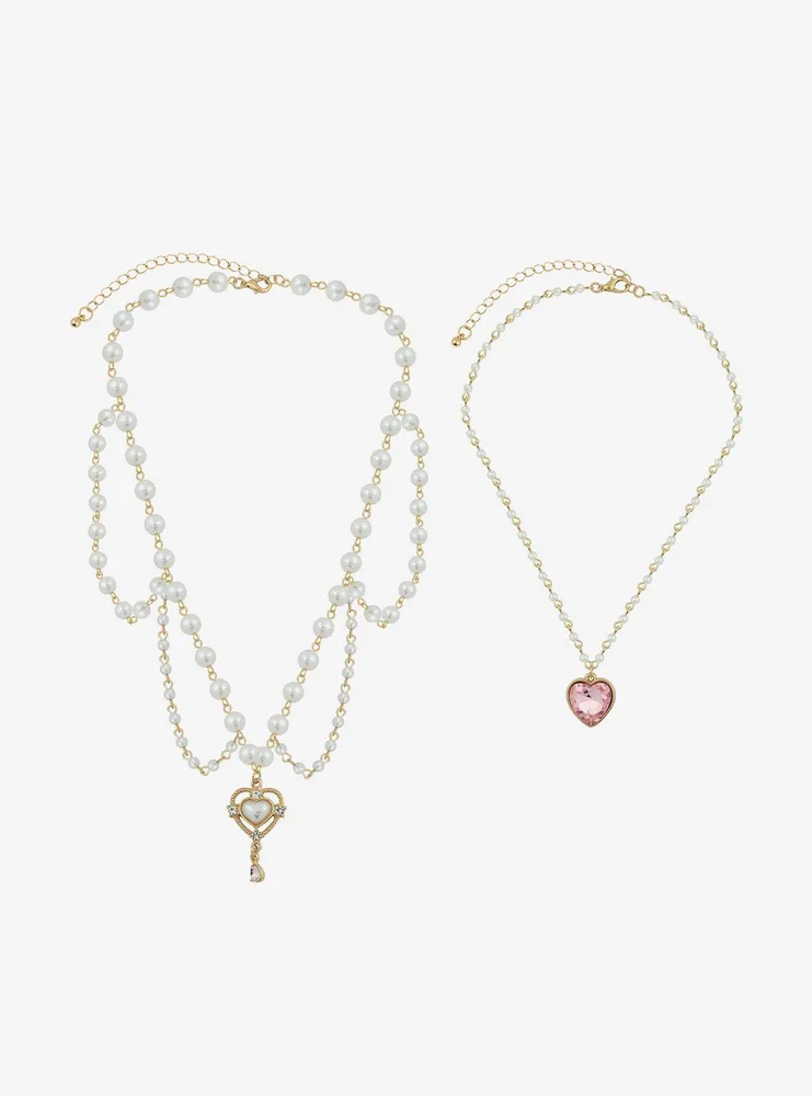 Sweet Society Coquette Pearl Heart Necklace Set