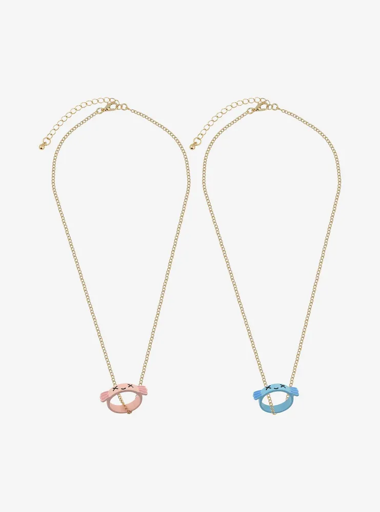 Sweet Society Pink & Blue Axolotl Best Friend Ring Necklace Set