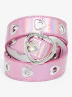 Pink Glitter Heart Grommet Belt