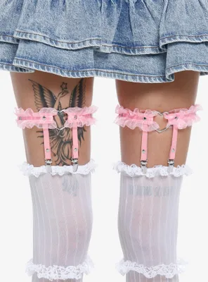 Pink Heart Ruffle Leg Garter Set