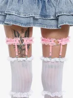 Pink Heart Ruffle Leg Garter Set