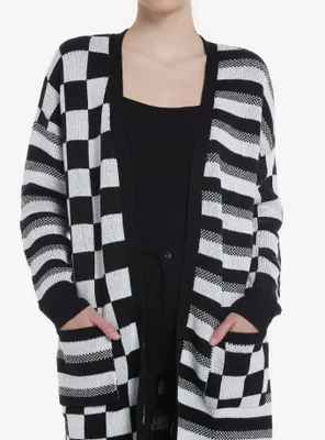 Social Collision Black & White Checkered Stripe Girls Cardigan