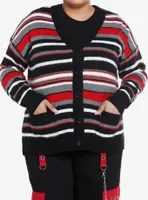 Social Collision Striped Fuzzy Girls Cardigan Plus