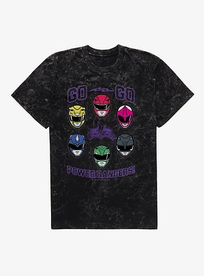 Mighty Morphin Power Rangers Go Helmets Mineral Wash T-Shirt