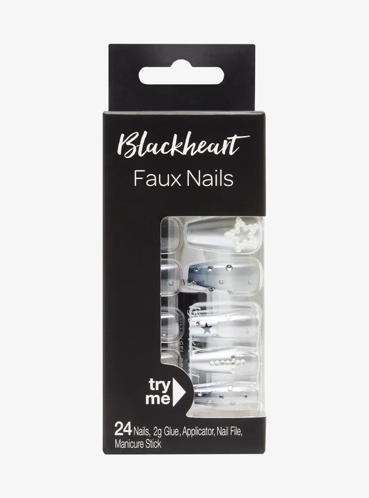 Blackheart Silver Star Gem Faux Nail Set