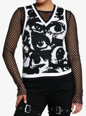 Black & White Allover Eyes Girls Sweater Vest
