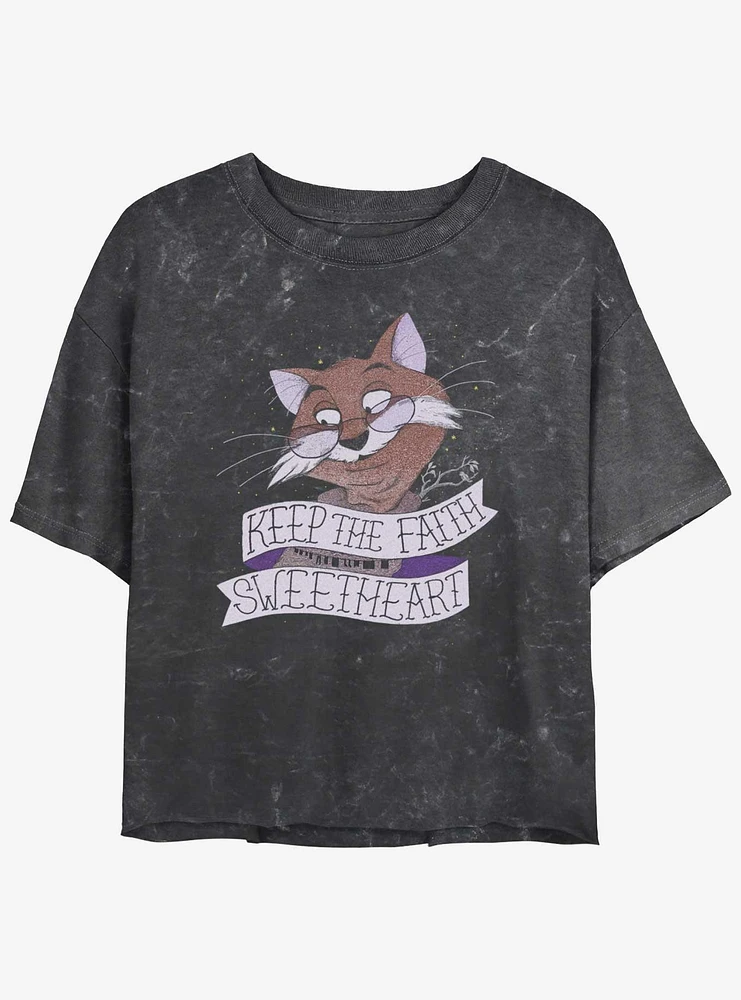 Disney The Rescuers Down Under Rufus Cat Keep Faith Sweetheart Mineral Wash Girls Crop T-Shirt