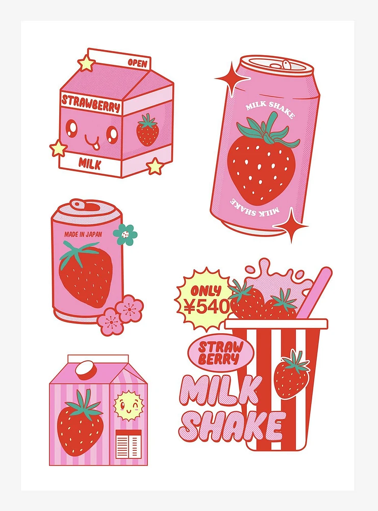 Strawberry Milk Shake Kiss-Cut Sticker Sheet