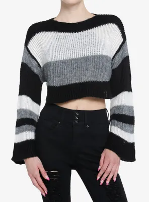 Social Collision Black & Grey Stripe Knit Girls Sweater