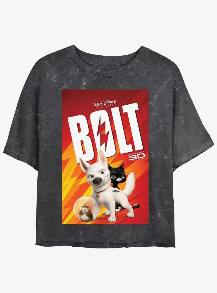 Disney Bolt Movie Poster Mineral Wash Womens Crop T-Shirt